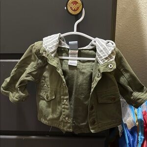 Old Navy Green Jean Jacket with Striped Hood